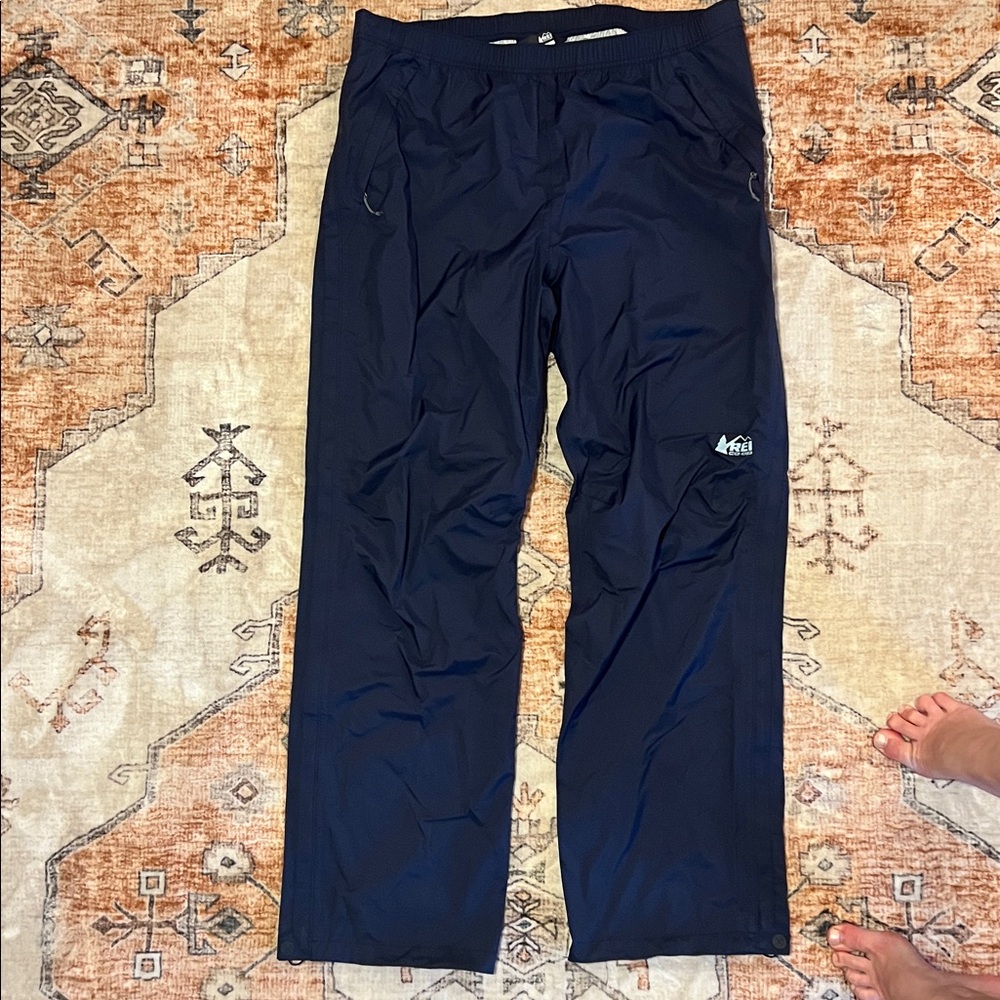 REI Navy Blue Rainier Full Zip Rain Pants